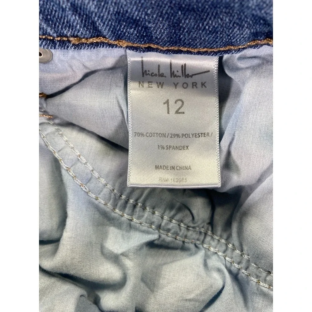 Nicole Miller Women's 12 Soho High Rise Wide Leg Jeans Med Wash Raw Split Hem